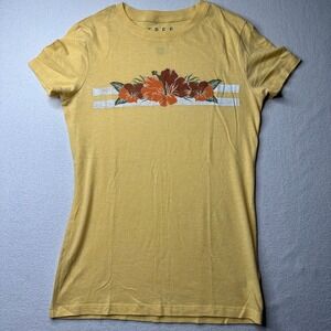 Free State Yellow Tropical Hibiscus Flower Graphic T Shirt Women's M